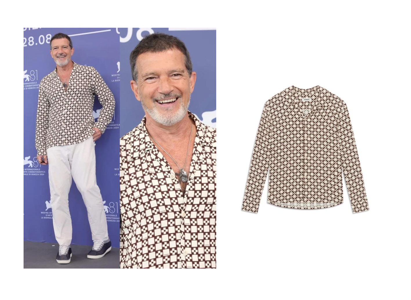 L'acteur Antonio Banderas porte une chemise Sandro à la Mostra de Venise